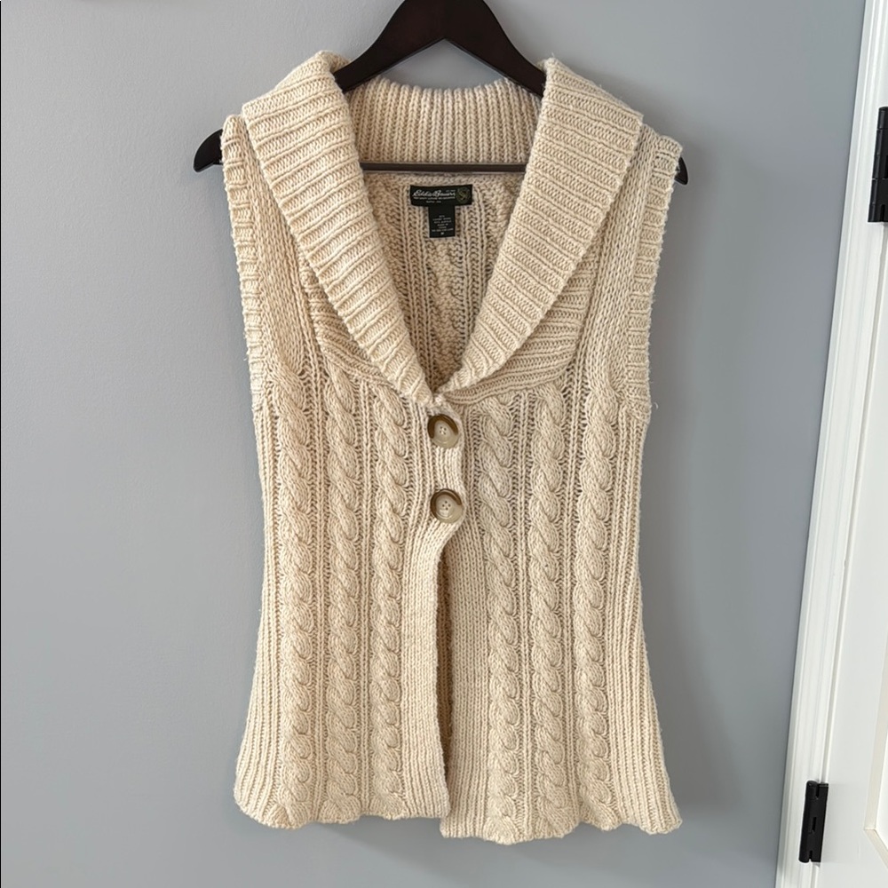 Eddie Bauer Cream Cardigan Sweater with Cable Knit